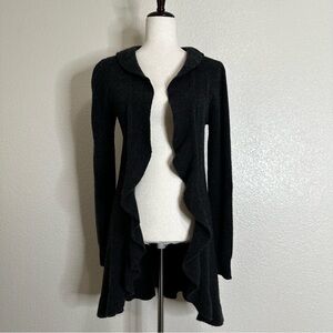 Ply Cashmere Charcoal Gray Ruffled Open Front Sweater Cardigan, Sz Small